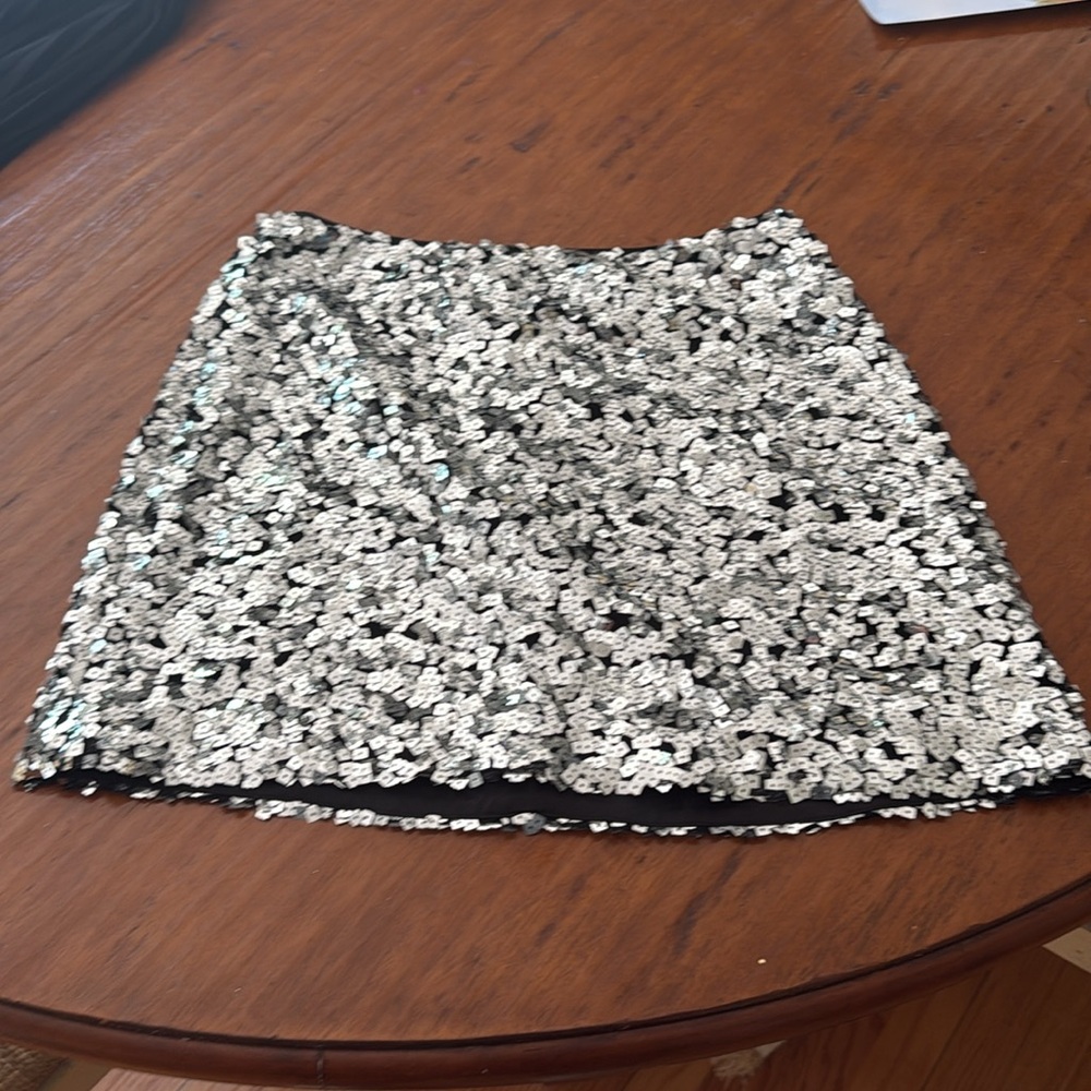 Reformation Veranda Skirt. Color is Silver. Sequined. Worn once. Size 8